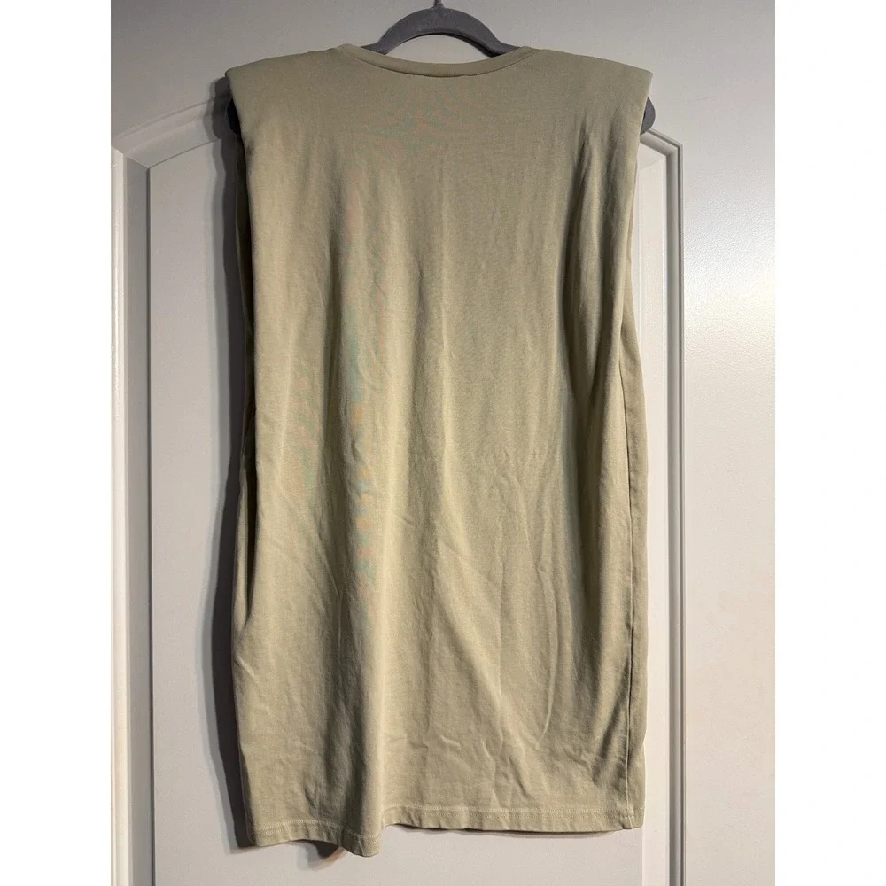 Zara Small Sage Green Dress Padded Shoulder Cotton Edgy Structured Streetwear